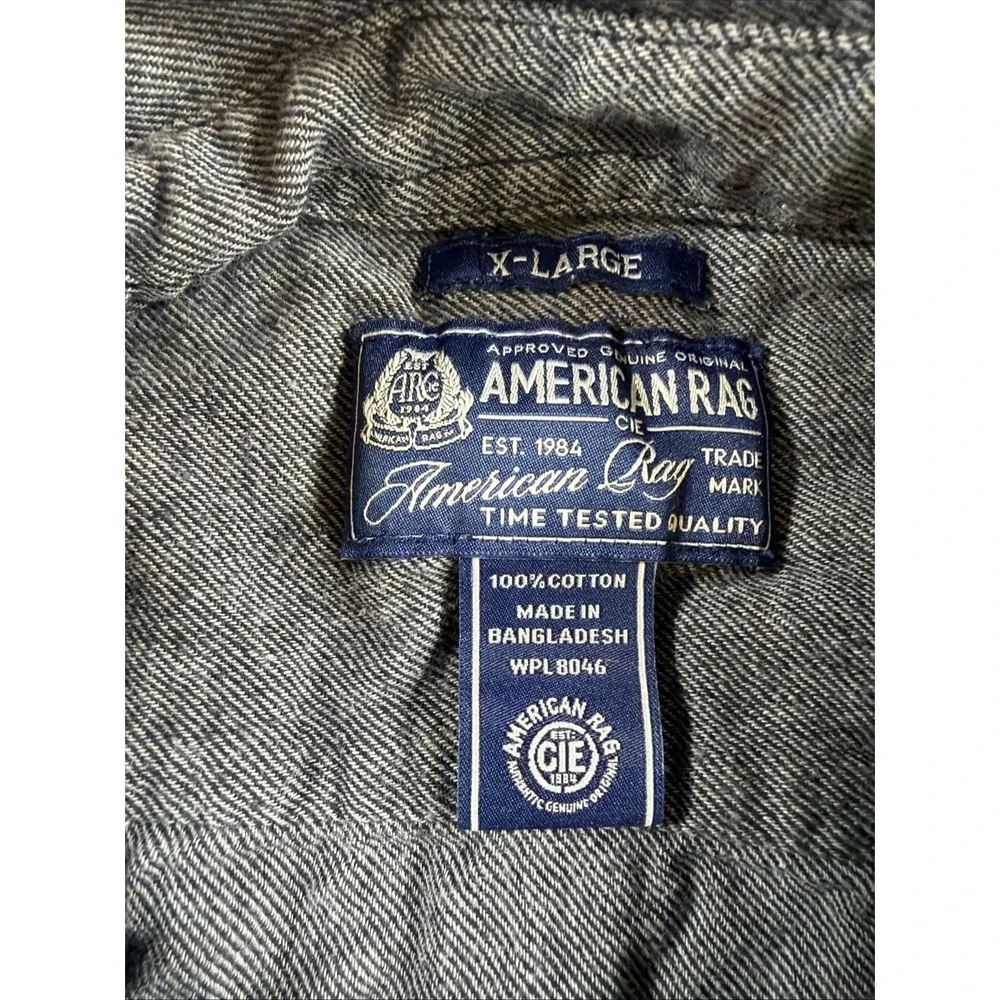 American Rag Mens Gray Long Sleeve Button Down Utility Shirt XL Epaulets